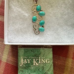 Jay King Silver scroll Pendant w/Kingman Mine Turquoise Stones